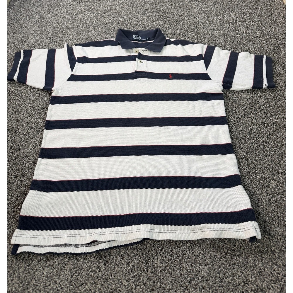 Vintage Polo Ralph Lauren Short Sleeve Polo Shirt Men's Size Large White Striped